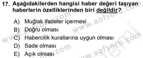 Halkla İlişkiler Yazarlığı Dersi 2017 - 2018 Yılı (Vize) Ara Sınav Soruları 17. Soru