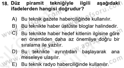 Halkla İlişkiler Yazarlığı Dersi 2017 - 2018 Yılı (Vize) Ara Sınav Soruları 18. Soru
