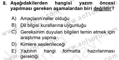 Halkla İlişkiler Yazarlığı Dersi 2017 - 2018 Yılı (Vize) Ara Sınav Soruları 8. Soru