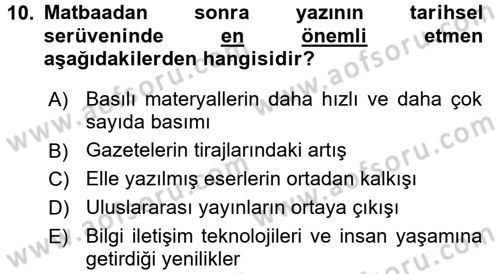Halkla İlişkiler Yazarlığı Dersi 2017 - 2018 Yılı (Final) Dönem Sonu Sınav Soruları 10. Soru