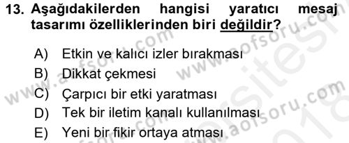 Halkla İlişkiler Yazarlığı Dersi 2017 - 2018 Yılı (Final) Dönem Sonu Sınav Soruları 13. Soru