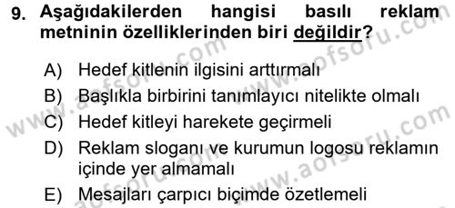 Halkla İlişkiler Yazarlığı Dersi 2017 - 2018 Yılı (Final) Dönem Sonu Sınav Soruları 9. Soru