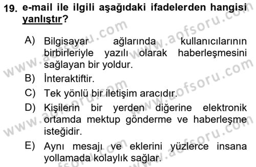 Halkla İlişkiler Yazarlığı Dersi 2018 - 2019 Yılı 3 Ders Sınavı 19. Soru