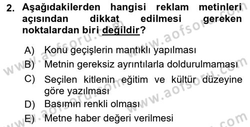 Halkla İlişkiler Yazarlığı Dersi 2018 - 2019 Yılı 3 Ders Sınavı 2. Soru