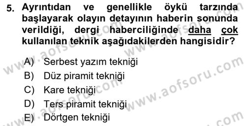 Halkla İlişkiler Yazarlığı Dersi 2018 - 2019 Yılı (Final) Dönem Sonu Sınav Soruları 5. Soru