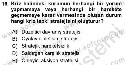 Halkla İlişkiler Yazarlığı Dersi 2020 - 2021 Yılı Yaz Okulu Sınav Soruları 16. Soru