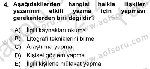 Halkla İlişkiler Yazarlığı Dersi 2020 - 2021 Yılı Yaz Okulu Sınav Soruları 4. Soru