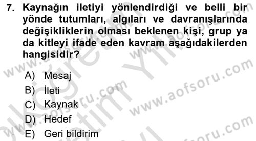 Halkla İlişkiler Yazarlığı Dersi 2020 - 2021 Yılı Yaz Okulu Sınav Soruları 7. Soru