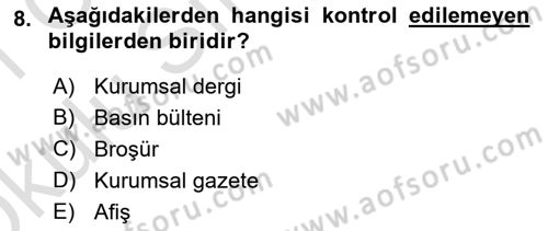 Halkla İlişkiler Yazarlığı Dersi 2020 - 2021 Yılı Yaz Okulu Sınav Soruları 8. Soru