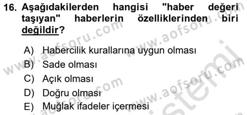 Halkla İlişkiler Yazarlığı Dersi 2021 - 2022 Yılı (Vize) Ara Sınav Soruları 16. Soru