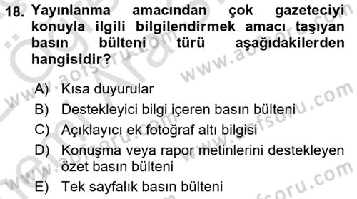 Halkla İlişkiler Yazarlığı Dersi 2021 - 2022 Yılı (Vize) Ara Sınav Soruları 18. Soru