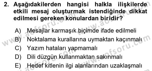 Halkla İlişkiler Yazarlığı Dersi 2021 - 2022 Yılı (Vize) Ara Sınav Soruları 2. Soru