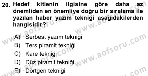 Halkla İlişkiler Yazarlığı Dersi 2021 - 2022 Yılı (Vize) Ara Sınav Soruları 20. Soru