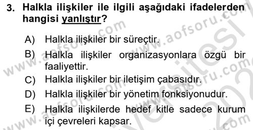 Halkla İlişkiler Yazarlığı Dersi 2021 - 2022 Yılı (Vize) Ara Sınav Soruları 3. Soru