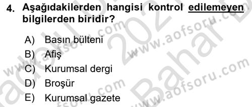 Halkla İlişkiler Yazarlığı Dersi 2021 - 2022 Yılı (Vize) Ara Sınav Soruları 4. Soru