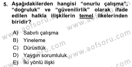 Halkla İlişkiler Yazarlığı Dersi 2021 - 2022 Yılı (Vize) Ara Sınav Soruları 5. Soru