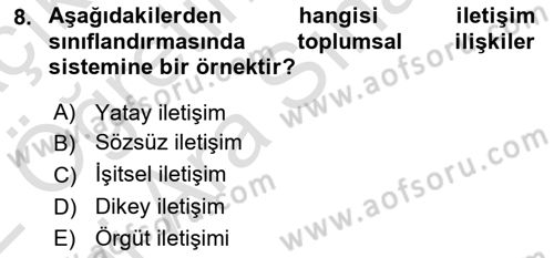 Halkla İlişkiler Yazarlığı Dersi 2021 - 2022 Yılı (Vize) Ara Sınav Soruları 8. Soru