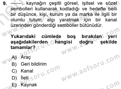 Halkla İlişkiler Yazarlığı Dersi 2021 - 2022 Yılı (Vize) Ara Sınav Soruları 9. Soru