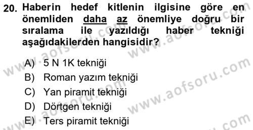 Halkla İlişkiler Yazarlığı Dersi 2023 - 2024 Yılı (Vize) Ara Sınavı 20. Soru