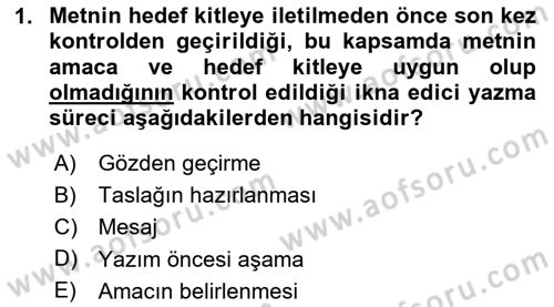 Halkla İlişkiler Yazarlığı Dersi 2024 - 2025 Yılı (Vize) Ara Sınav Soruları 1. Soru