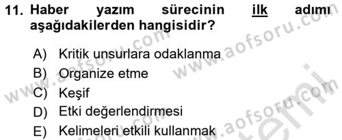 Halkla İlişkiler Yazarlığı Dersi 2024 - 2025 Yılı (Vize) Ara Sınav Soruları 11. Soru