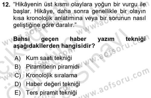 Halkla İlişkiler Yazarlığı Dersi 2024 - 2025 Yılı (Vize) Ara Sınav Soruları 12. Soru