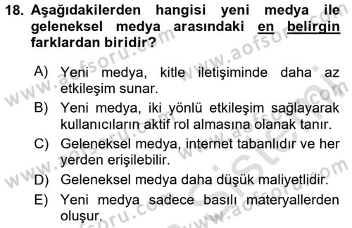 Halkla İlişkiler Yazarlığı Dersi 2024 - 2025 Yılı (Vize) Ara Sınav Soruları 18. Soru