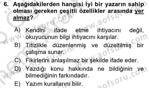 Halkla İlişkiler Yazarlığı Dersi 2024 - 2025 Yılı (Vize) Ara Sınav Soruları 6. Soru