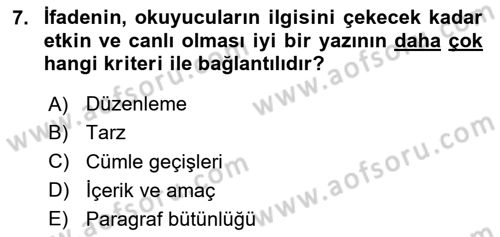 Halkla İlişkiler Yazarlığı Dersi 2024 - 2025 Yılı (Vize) Ara Sınav Soruları 7. Soru