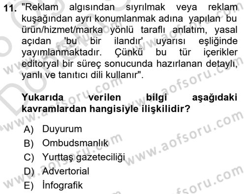 Halkla İlişkiler Yazarlığı Dersi 2024 - 2025 Yılı (Final) Dönem Sonu Sınav Soruları 11. Soru