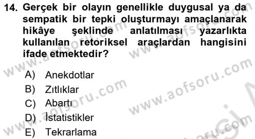 Halkla İlişkiler Yazarlığı Dersi 2024 - 2025 Yılı (Final) Dönem Sonu Sınav Soruları 14. Soru