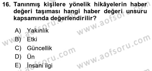 Halkla İlişkiler Yazarlığı Dersi 2024 - 2025 Yılı (Final) Dönem Sonu Sınav Soruları 16. Soru