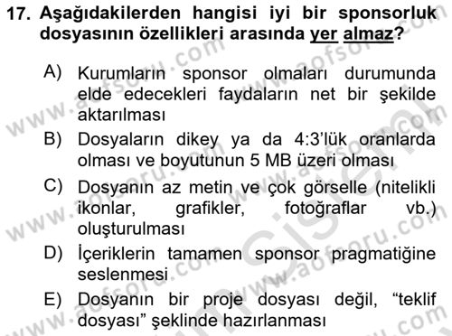 Halkla İlişkiler Yazarlığı Dersi 2024 - 2025 Yılı (Final) Dönem Sonu Sınav Soruları 17. Soru