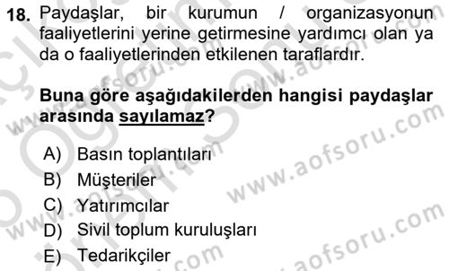 Halkla İlişkiler Yazarlığı Dersi 2024 - 2025 Yılı (Final) Dönem Sonu Sınav Soruları 18. Soru
