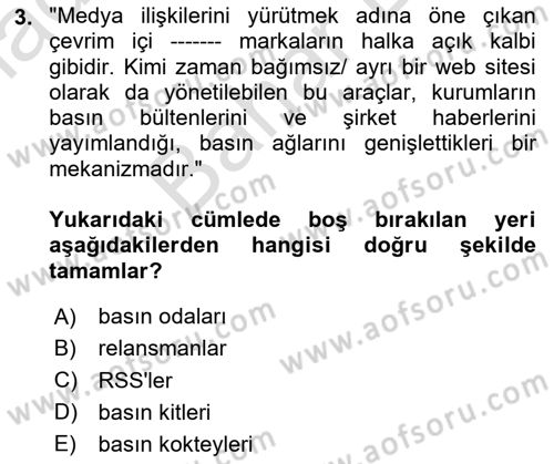 Halkla İlişkiler Yazarlığı Dersi 2024 - 2025 Yılı (Final) Dönem Sonu Sınav Soruları 3. Soru