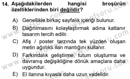 Halkla İlişkiler Yazarlığı Dersi 2024 - 2025 Yılı Yaz Okulu Sınav Soruları 14. Soru