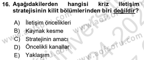 Halkla İlişkiler Yazarlığı Dersi 2024 - 2025 Yılı Yaz Okulu Sınav Soruları 16. Soru