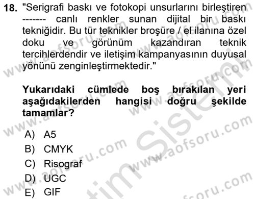 Halkla İlişkiler Yazarlığı Dersi 2024 - 2025 Yılı Yaz Okulu Sınav Soruları 18. Soru