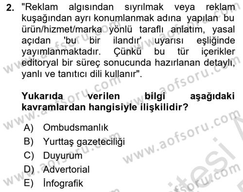 Halkla İlişkiler Yazarlığı Dersi 2024 - 2025 Yılı Yaz Okulu Sınav Soruları 2. Soru