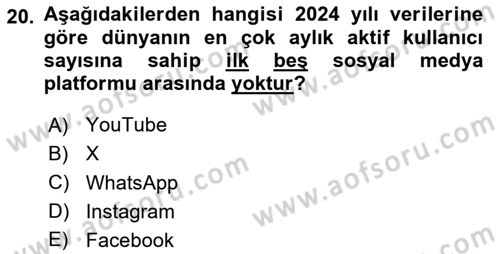 Halkla İlişkiler Yazarlığı Dersi 2024 - 2025 Yılı Yaz Okulu Sınav Soruları 20. Soru