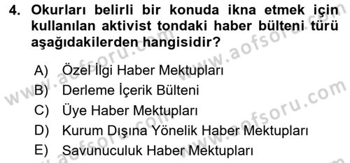 Halkla İlişkiler Yazarlığı Dersi 2024 - 2025 Yılı Yaz Okulu Sınav Soruları 4. Soru