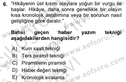 Halkla İlişkiler Yazarlığı Dersi 2024 - 2025 Yılı Yaz Okulu Sınav Soruları 6. Soru