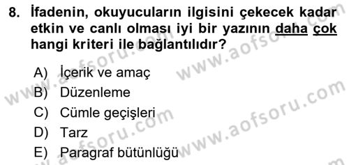 Halkla İlişkiler Yazarlığı Dersi 2024 - 2025 Yılı Yaz Okulu Sınav Soruları 8. Soru