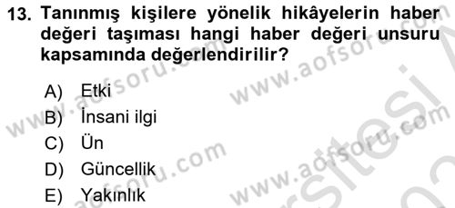 Halkla İlişkiler Yazarlığı Dersi 2025 - 2026 Yılı (Vize) Ara Sınav Soruları 13. Soru