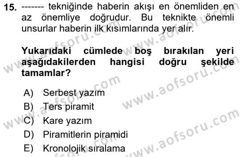 Halkla İlişkiler Yazarlığı Dersi 2025 - 2026 Yılı (Vize) Ara Sınav Soruları 15. Soru