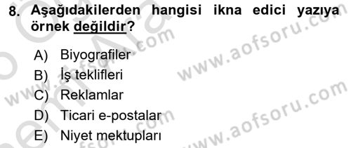 Halkla İlişkiler Yazarlığı Dersi 2025 - 2026 Yılı (Vize) Ara Sınav Soruları 8. Soru