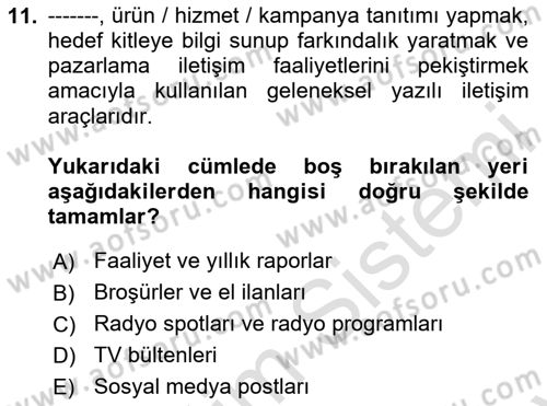 Halkla İlişkiler Yazarlığı Dersi 2025 - 2026 Yılı (Final) Dönem Sonu Sınav Soruları 11. Soru