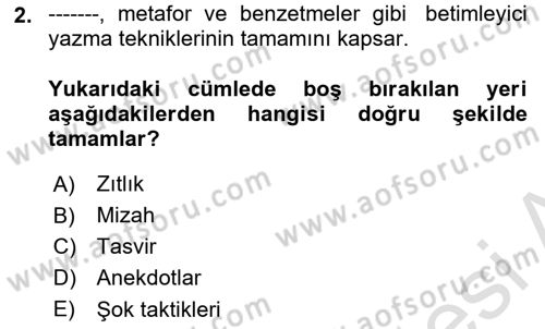 Halkla İlişkiler Yazarlığı Dersi 2025 - 2026 Yılı (Final) Dönem Sonu Sınav Soruları 2. Soru
