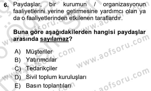 Halkla İlişkiler Yazarlığı Dersi 2025 - 2026 Yılı (Final) Dönem Sonu Sınav Soruları 6. Soru