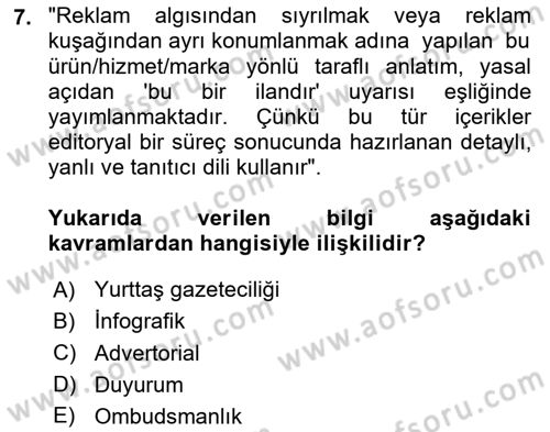Halkla İlişkiler Yazarlığı Dersi 2025 - 2026 Yılı (Final) Dönem Sonu Sınav Soruları 7. Soru